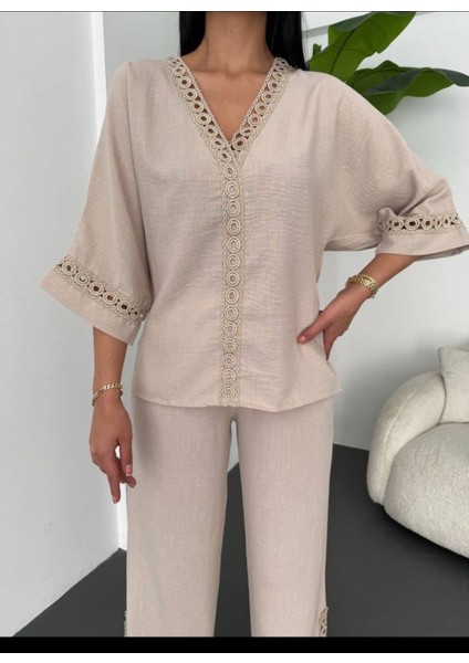 Kadın Keten Dantelli Üst-Alt Takım Elbise fırsatları