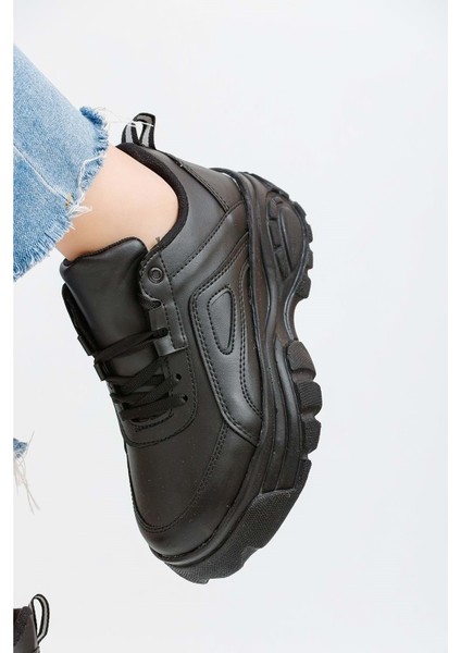 Kadın Siyah Spor Ayakkabı 6 Cm Yüksek Rahat Air Taban Günlük Sneaker X401