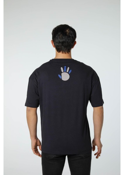 Baskılı Oversize Bisiklet Yaka T-Shirt