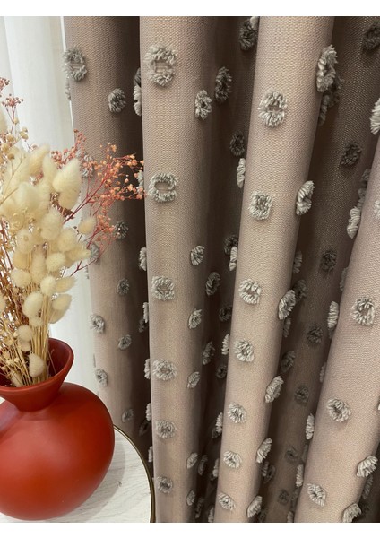 Vizon Renk Ponponlu Pufy Fon Perde 1/3 Sık Pile fiyatları