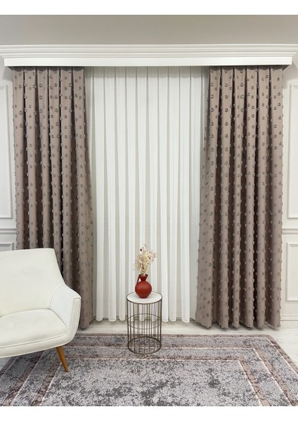 Vizon Renk Ponponlu Pufy Fon Perde 1/3 Sık Pile fırsatları