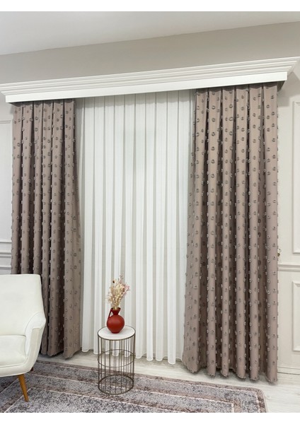 Vizon Renk Ponponlu Pufy Fon Perde 1/3 Sık Pile indirimleri