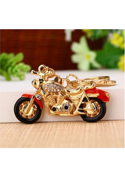 Metal Taşlı Retro Motosiklet Gold Renk Araba Anahtarlık Renkli Rhinestone Beetle Anahtar 1 Adet