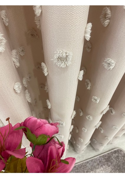 Bej Renk Ponponlu Pufy Fon Perde 1/3 Sık Pile fiyatları