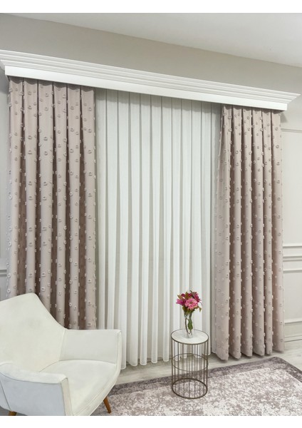 Bej Renk Ponponlu Pufy Fon Perde 1/3 Sık Pile indirimleri