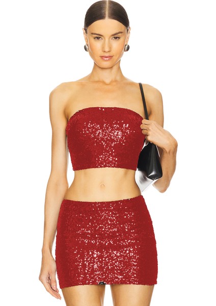 Kadın Payet Straplez Croptop