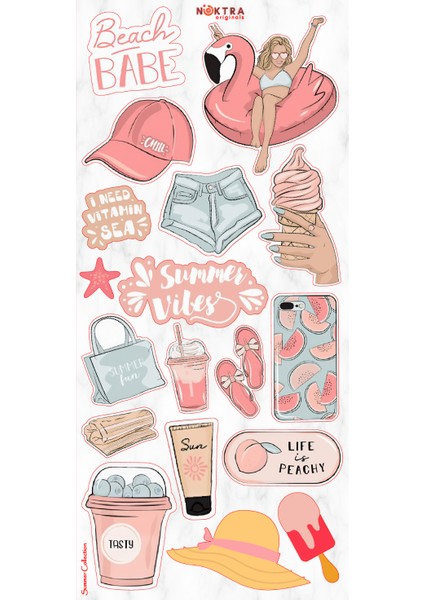 Summer Vibes Sticker Seti - Laptop, Telefon, Defter ve Günlükler Için Ideal (11X24 Cm)