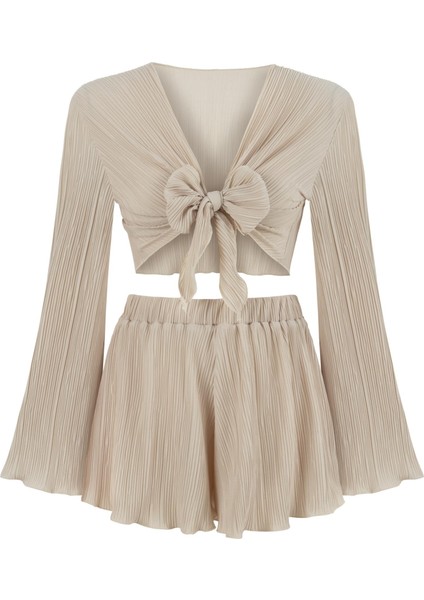 Crop-Şort Pilili Taş Ikili Takım