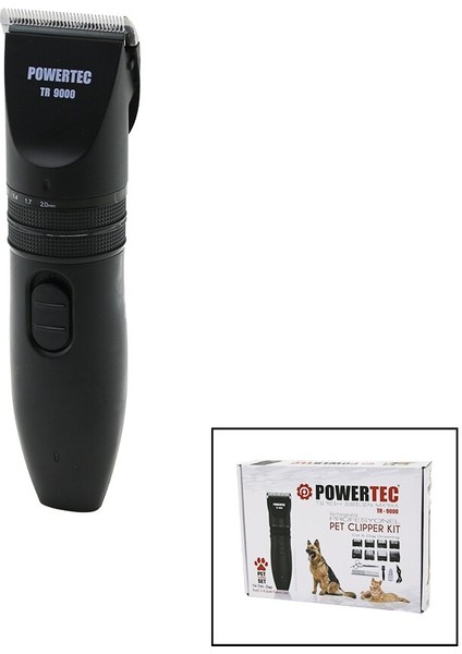 Powertec TR-9000 Kedi - Köpek Bakım Seti USB Şarjlı Traş Makinesi Metal Tarak - Makas 0.8-1.1-1.4-1.7-2.0mm Ayarlı