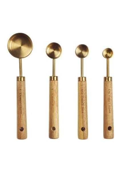 Home Ahşap Saplı 4'lü Ölçüm Kaşığı Seti