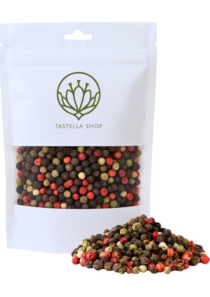 4 Renkli Karışık Tane Biber (50gr), Lüks Kalite Beyaz, Kırmızı, Yeşil, Kara Tane Biber, Tane Biber