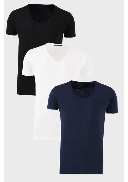 Pamuklu Slim Fit Bisiklet Yaka Baskılı 3'lü Paket T Shirt Erkek T Shirt 541S31