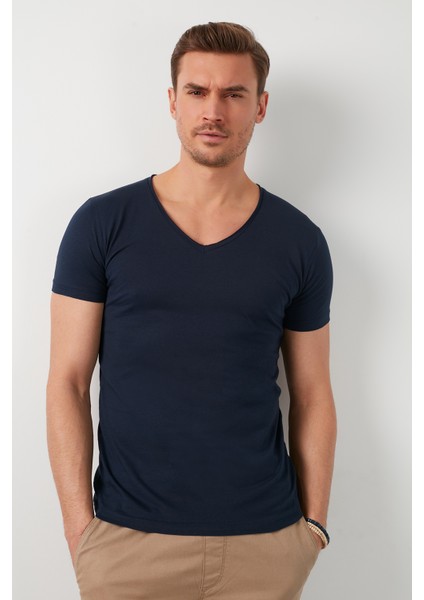 Pamuklu Slim Fit Bisiklet Yaka Baskılı 3'lü Paket T Shirt Erkek T Shirt 541S31 fırsatları