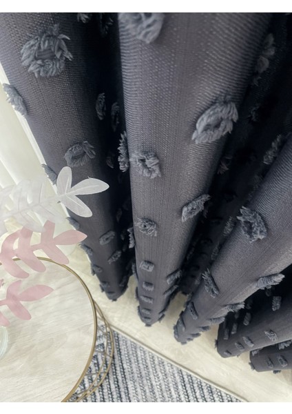 Antrasit Renk Ponponlu Pufy Fon Perde 1/3 Sık Pile fiyatları