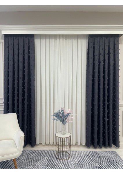 Antrasit Renk Ponponlu Pufy Fon Perde 1/3 Sık Pile fırsatları