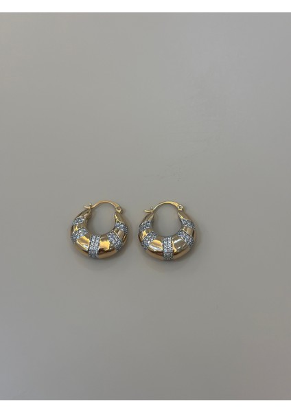 Taşlı Gold Halka Küpe