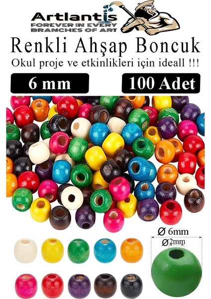 Renkli Ahşap Boncuk 6mm 100 Lü 1 Paket Renkli Ahşap Boyalı Yuvarlak Doğal Boncuklar Saç Takı Tasarım Ektinlik Kreş Okul