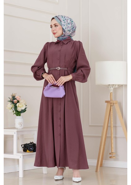 Kemerli Tensel Elbise-Gülkurusu