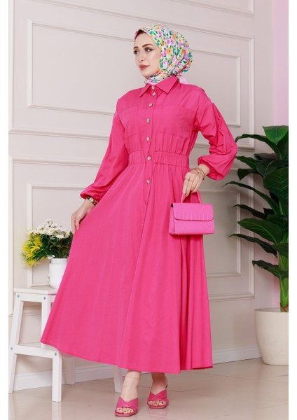 Beli Lastik Detaylı Yasemin Elbise-Pembe fiyatları