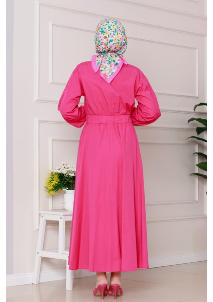 Beli Lastik Detaylı Yasemin Elbise-Pembe indirimleri