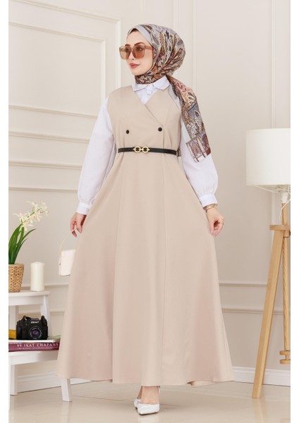 Düğme Detaylı Kemerli Jile-Bej fiyatları