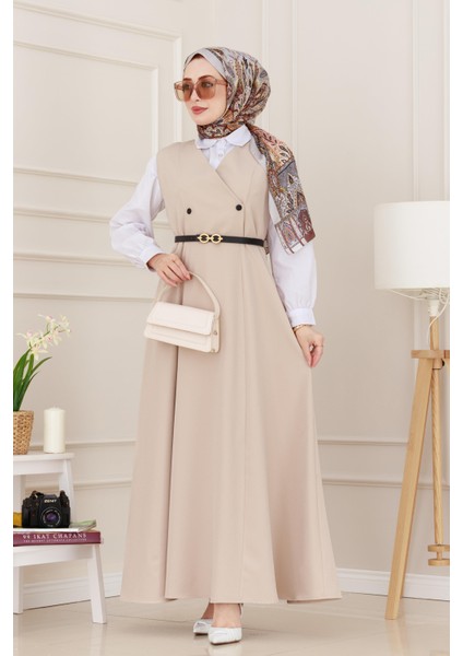 Düğme Detaylı Kemerli Jile-Bej modelleri