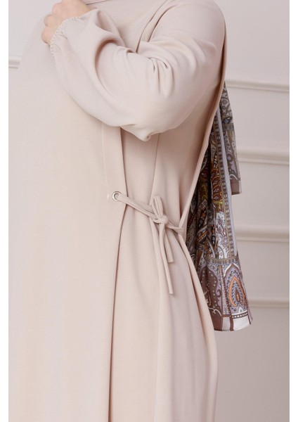 Yanı Bağlamalı Şule Elbise-Bej fırsatları