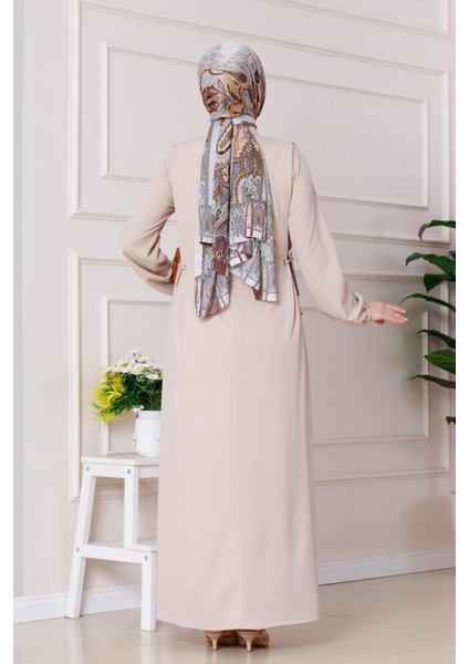 Yanı Bağlamalı Şule Elbise-Bej indirimleri