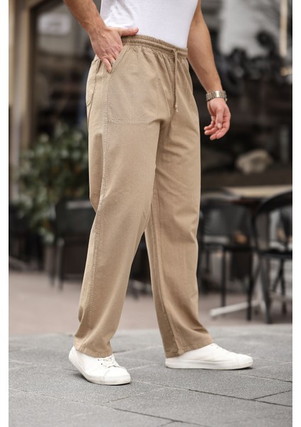 Relaxed Fit Yazlık Erkek Pantolon Bej