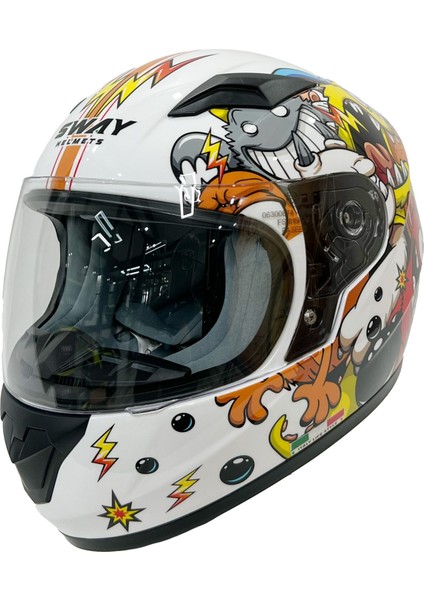 Sw 815K Monster White Yellow Orange Full Face Çocuk Kaskı fiyatları
