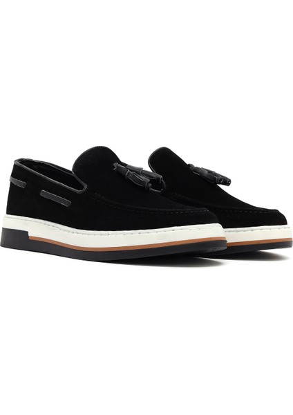 Erkek Siyah Süet Deri Casual Loafer 25SFD680410