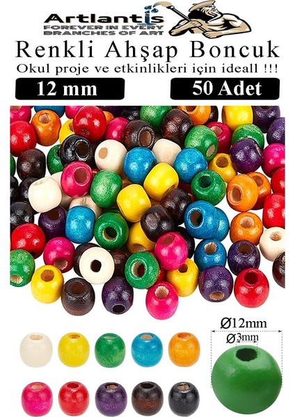 Renkli Ahşap Boncuk 12MM 50 Li 1 Paket Renkli Ahşap Boyalı Yuvarlak Doğal Boncuklar Saç Takı Tasarım Ektinlik Kreş Okul