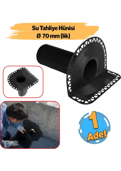 Parapet Dik Iniş 70'lik Direnaj Hünisi Çatı Balkon Yağmur Su Tahliye Gider Borusu Oluk Adaptörü