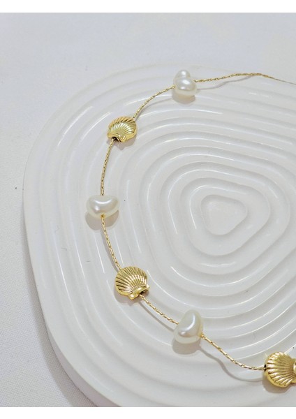 Incili Istiridye Yazlık Kolye Barok Inci Ile Minimalist Tasarım Altın Renk Kadın Kolye