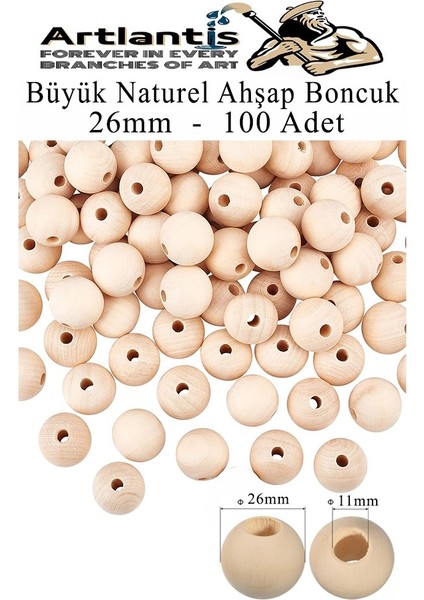 Naturel Ahşap Boncuk 26MM 100 Lü 1 Paket Ham Boyanabilir Ahşap Yuvarlak Doğal Boncuklar Takı Tasarım Ektinlik Kreş Okul
