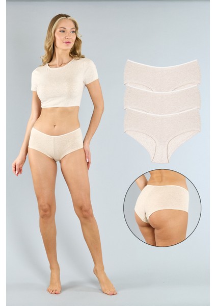 Pamuklu Kahve Melanj Basic Kadın Boxer Külot 3'lü Paket