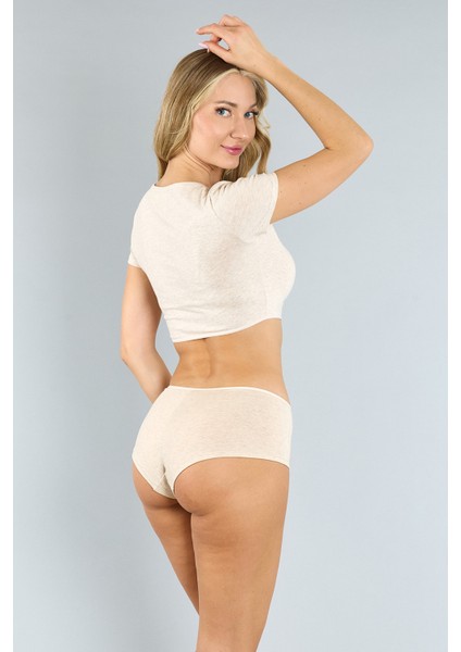 Pamuklu Kahve Melanj Basic Kadın Boxer Külot 3'lü Paket
