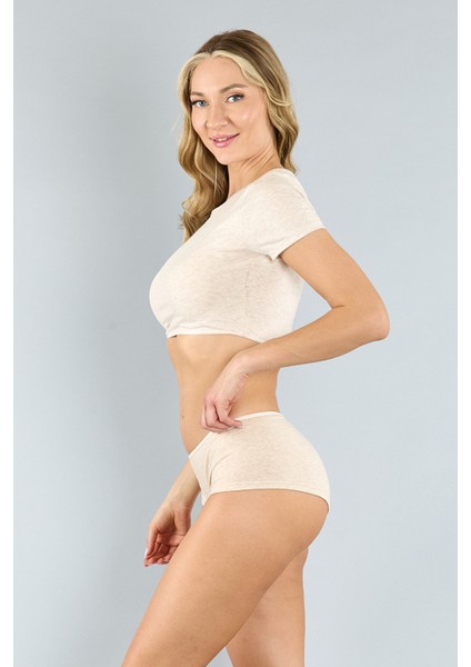 Pamuklu Kahve Melanj Basic Kadın Boxer Külot 3'lü Paket