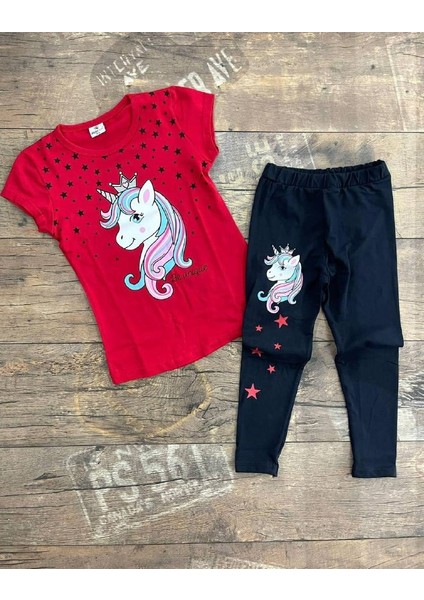 Unicorn Detaylı Kız Çocuk Taytlı Takım