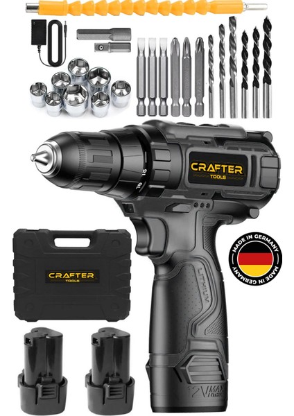 Germany 24V 5AH Metal Şanzuman 24 Parça Setli Çift Bataryalı Şarjlı Vidalama Şarjlı Matkap