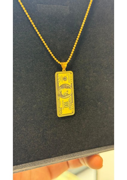 100 Dolar Görünümlü Gümüş Kolye