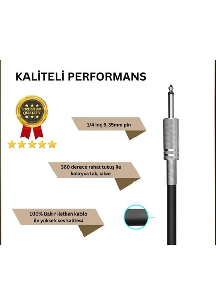 Gitar Jack Kablosu 5m - Elektro Akustik Bas Bağlama Keman Kemençe Amfi & Mixer Uyumlu Jack Kablosu