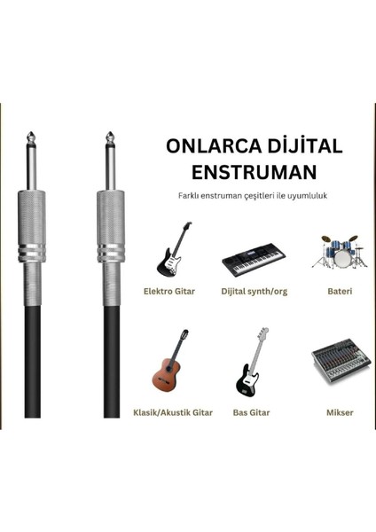Gitar Jack Kablosu 5m - Elektro Akustik Bas Bağlama Keman Kemençe Amfi & Mixer Uyumlu Jack Kablosu
