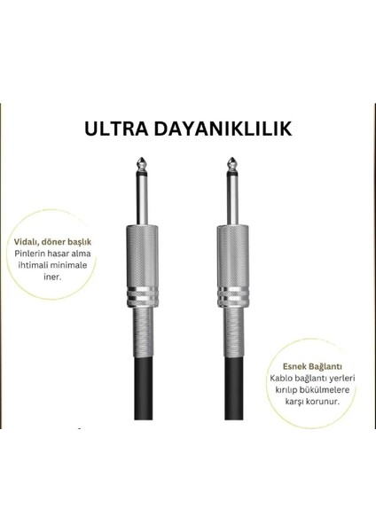 Gitar Jack Kablosu 5m - Elektro Akustik Bas Bağlama Keman Kemençe Amfi & Mixer Uyumlu Jack Kablosu