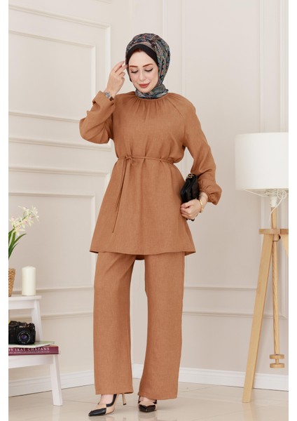 Kolu Lastikli Beli Bağcıklı Nisa Takım-Camel