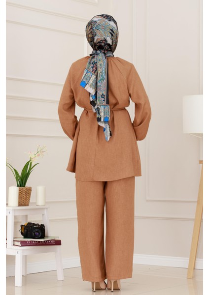 Kolu Lastikli Beli Bağcıklı Nisa Takım-Camel