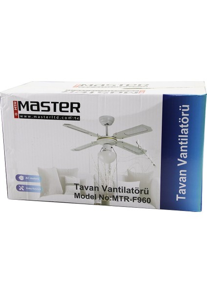 MTR-F960 Beyaz Metal Gövde - Beyaz Ahşap 4-Kanat2in1=tavan Vantilatör - Avize 42"MOTOR-55WLED-45W
