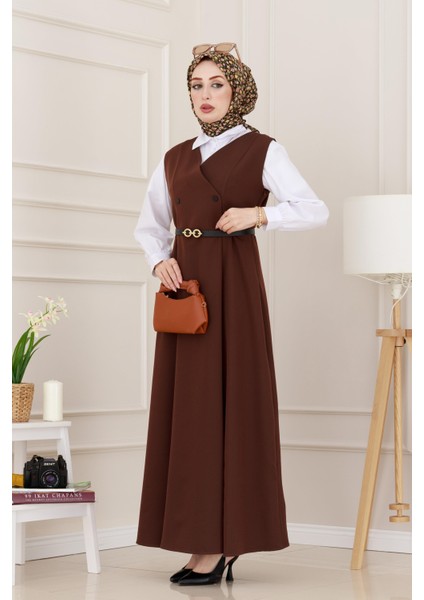 Düğme Detaylı Kemerli Jile-Kahverengi modelleri