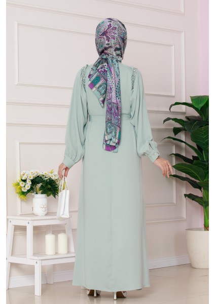 Omuzu Taş Detaylı Rose Elbise-Mint Yeşili indirimleri