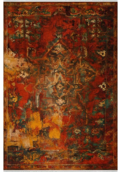 Vintage Kiremit Renkli Halı – Makinede Yıkanabilir & Kaymaz | Bebek ve Evcil Dostu Tasarım